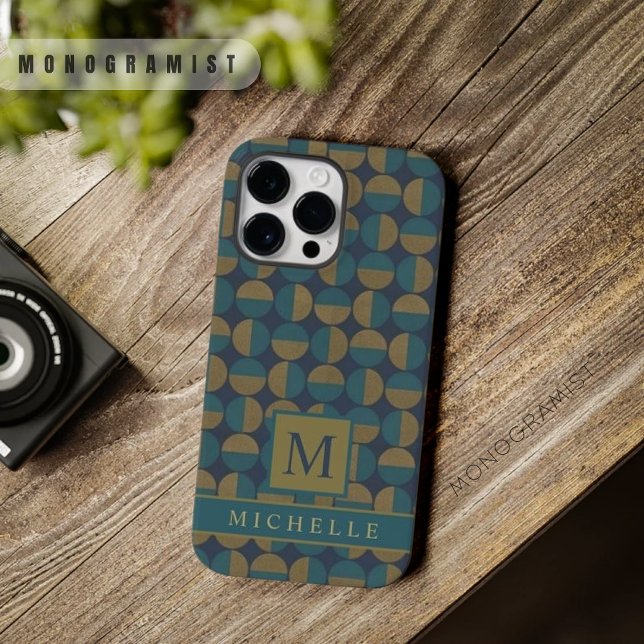 Anpassbare dunkelblaue Aquamarine grüne Geometrie Case-Mate iPhone 14 Pro Max Hülle (Customizable Dark Navy Blue Teal Green Geometric Case-Mate iPhone Case)