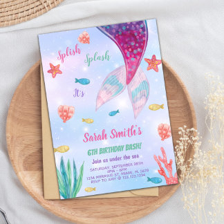Anpassbare dunkelrosa Meerjungfrau zum Geburtstag Einladung