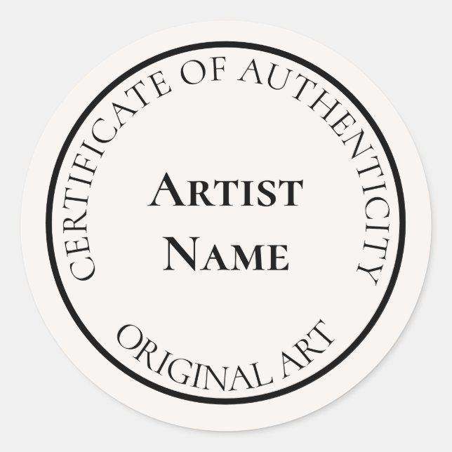 Anpassbare Echtheitsbescheinigung für Elfenbein Runder Aufkleber (Vorderseite)