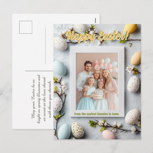 Anpassbare 🐇 Ei-ziiting Easter Snapshot Feiertagspostkarte (Vorne/Hinten)