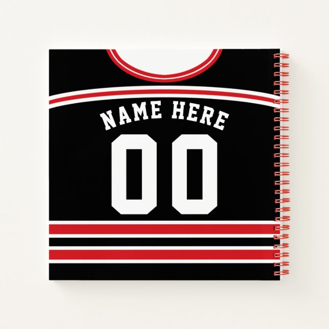 Anpassbare Eishockey Black & Red Jersey Notizbuch (Rückseite)