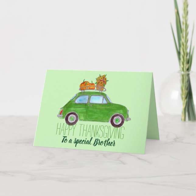 Anpassbare Erntedank grün Retro Fiat 500 Karte (Vorderseite)