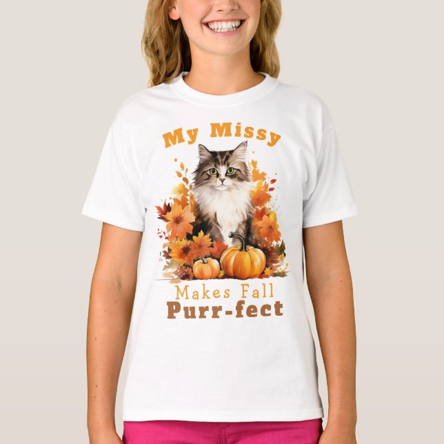 Anpassbare Fehlerkorrektur für die Herbstkatzenkat T-Shirt (Vorderseite)
