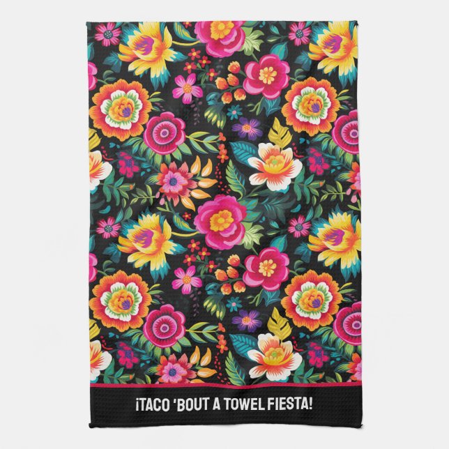 Anpassbare Fiesta Floral Extravaganza Geschirrtuch (Vertikal)