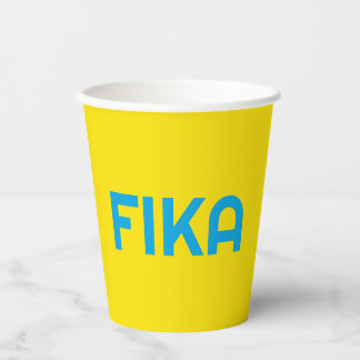 Anpassbare FIKA Fett gelb und blau Pappbecher