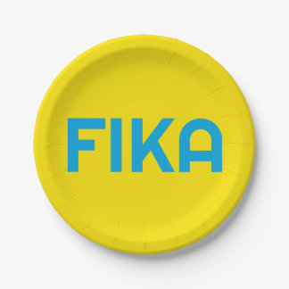 Anpassbare FIKA Fett gelb und blau Pappteller