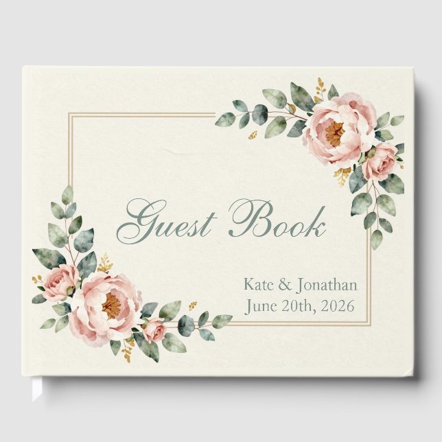Anpassbare Florale Hochzeit Gästebuch (Vorderseite)
