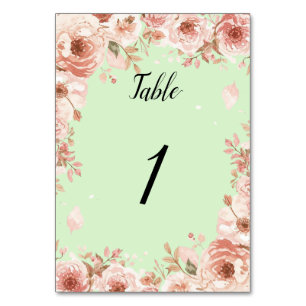Anpassbare florale Hochzeits-Mint- und rosa Rosen  Tischnummer