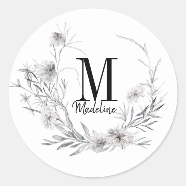 Anpassbare florale Monogramm-Wildblumen Runder Aufkleber (Vorderseite)