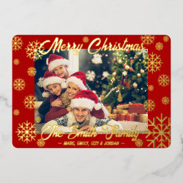 Anpassbare Foil Snowflake Weihnachtskarte Rot Folien Feiertagskarte
