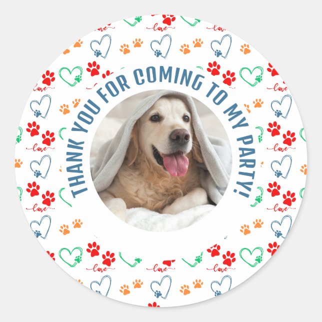 Anpassbare Foto Hund Geburtstag Danke Party Runder Aufkleber (Vorderseite)