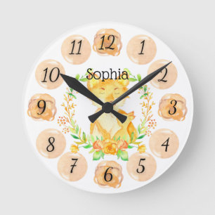Anpassbare Fox-Kinderzimmer-Uhr-Medium Runde Wanduhr