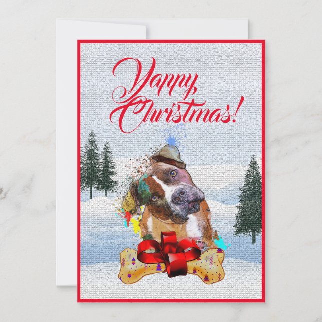 Anpassbare Funny Pittie Dog Weihnachtskarte Ankündigung (Vorderseite)