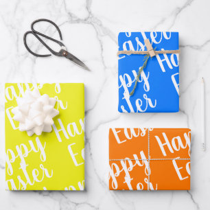 Anpassbare gelbe Orange Blue Happy Oaster Geschenkpapier Set