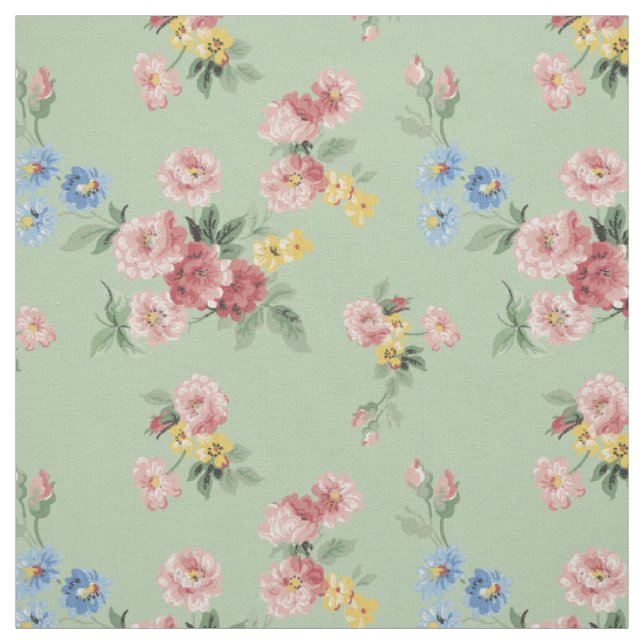 Anpassbare Girl Pastel Blüte, grüner Hintergrund Stoff (Muster)