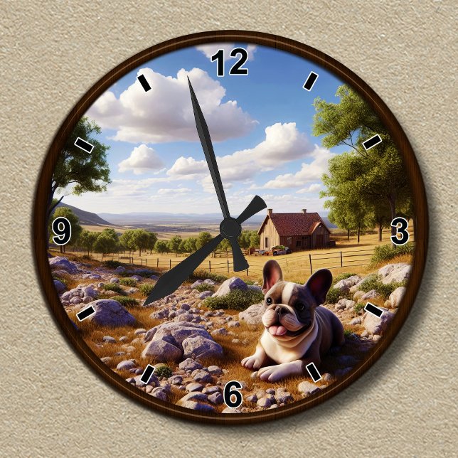 Anpassbare glückliche französische Bulldog-Uhr Runde Wanduhr (Von Creator hochgeladen)