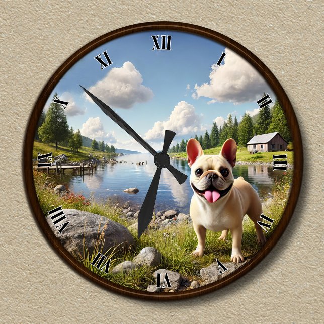 Anpassbare glückliche französische Bulldog-Uhr Runde Wanduhr (Von Creator hochgeladen)