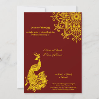 Anpassbare Gold Dunkelrot Mehendi Henna Indian Einladung