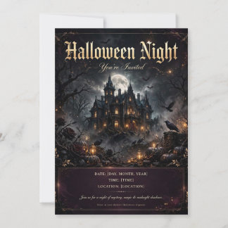 Anpassbare Gothic Castle Halloween Nachtparty I Einladung