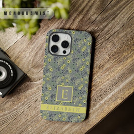 Anpassbare Grau Grün Blume Gelbe Blumen iPhone 15 Pro Max Hülle