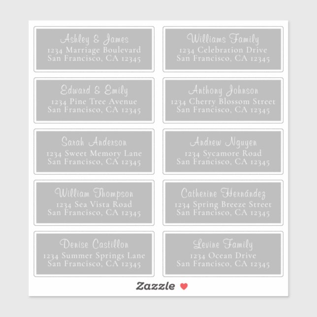 Anpassbare Graue Wedding Guest Address Labels (Blatt)