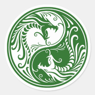 Anpassbare Green Yin Yang Dragons Runder Aufkleber