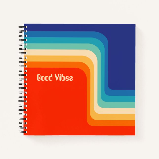 Anpassbare gute Vibes 70er Ombre Notizbuch (Vorderseite)