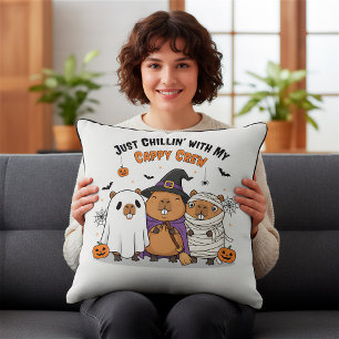 Anpassbare Halloween Capybara Funny "Cappy Crew" Kissen
