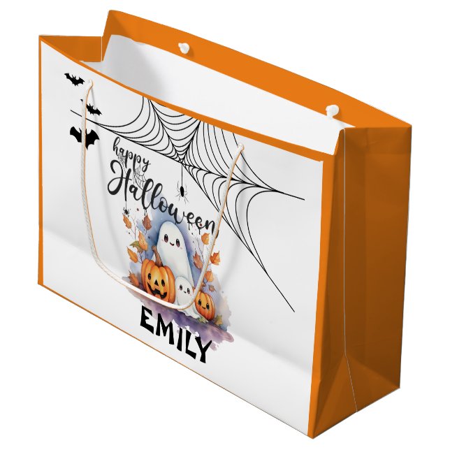 Anpassbare Halloween Trick oder Treat Bag Groß Große Geschenktüte (Vorderseite Schrägansicht)