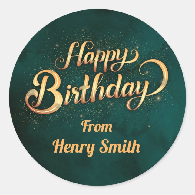 Anpassbare Happy Birthday Stickers für Geschenke (Vorderseite)