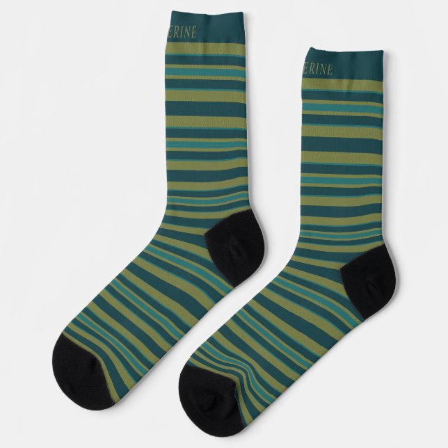 Anpassbare hell-dunkel-gelb-grüne Streifen  Socken (Linkes Detail)