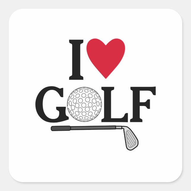 Anpassbare I love Golfbälle Quadratischer Aufkleber (Vorderseite)