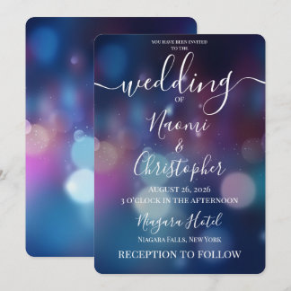 Anpassbare Indigo-Bokeh-Hochzeit Einladung
