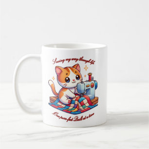Anpassbare Katzenquiltierung auf einer Nähmaschine Kaffeetasse