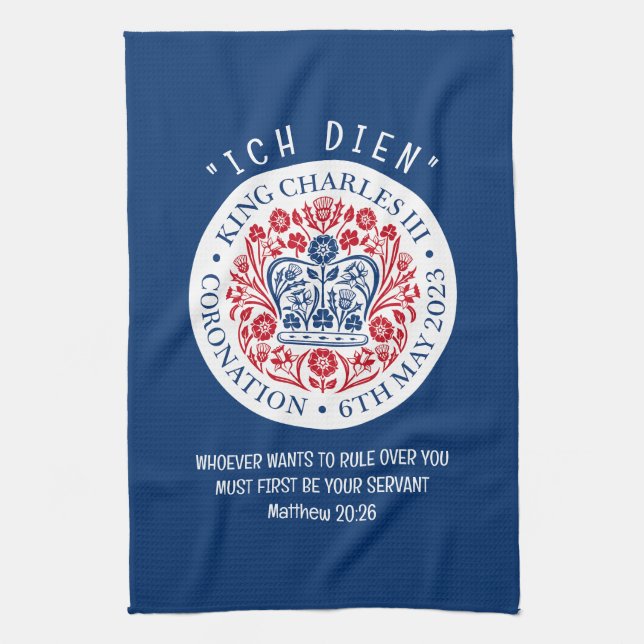 Anpassbare KING CHARLES III Coronation Blue Geschirrtuch (Vertikal)