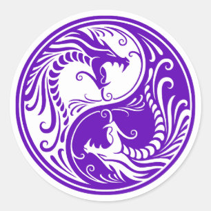 Anpassbare Lila Yin Yang Dragons Runder Aufkleber