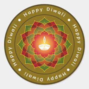 Anpassbare Lotus Mandala Rangoli Diwali Lampe Runder Aufkleber