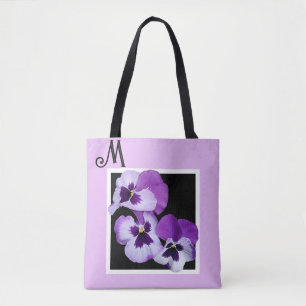 Anpassbare M-Bezeichnung Monogramm lila Blumenbüge Tasche