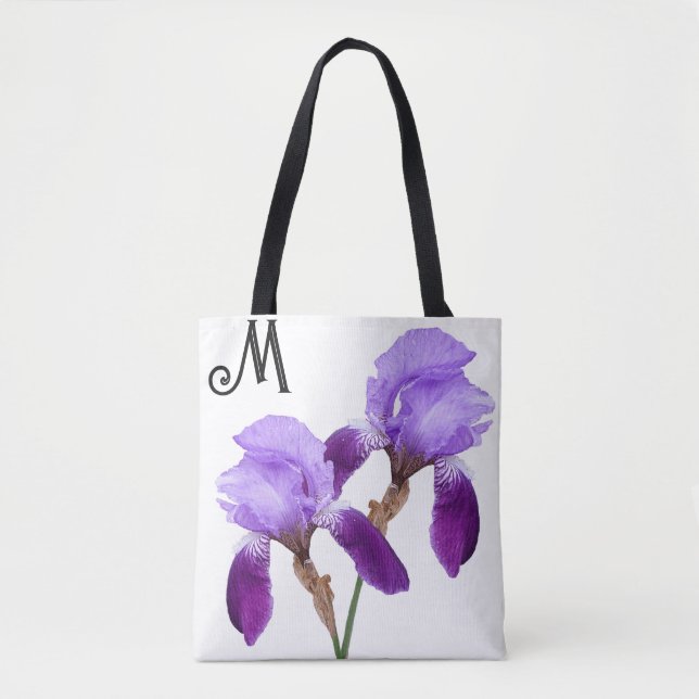 Anpassbare M Monogramm hübsche lila Irisblüte Tasche (Vorderseite)