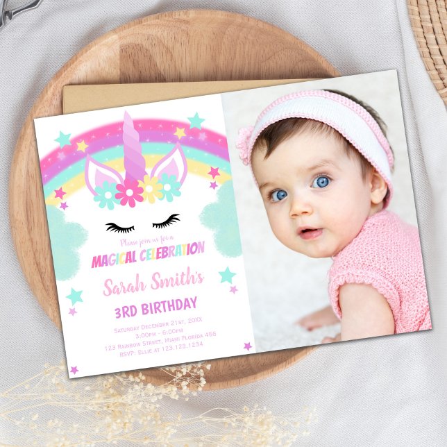Anpassbare Magische Party-Karte für Kinder Einladung (Green Cloud Unicorn Birthday Invitations photo)
