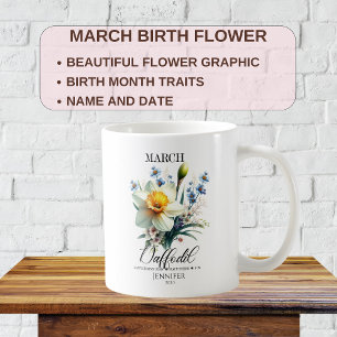 Anpassbare März-Geburtstagsblume Narzisse Kaffeetasse