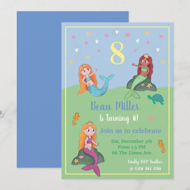 Anpassbare Mermaid-Party Einladung (Vorne/Hinten)