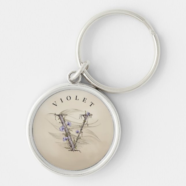 Anpassbare Minimalistische Initial 'V' Elegant Schlüsselanhänger (Vorne)