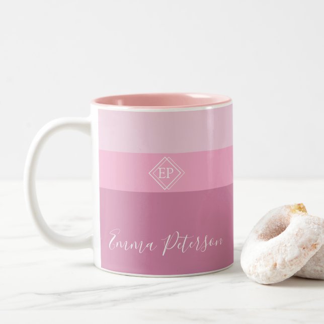 Anpassbare Minimalistische Monogramm Zweifarbige Tasse (Mit Donut)