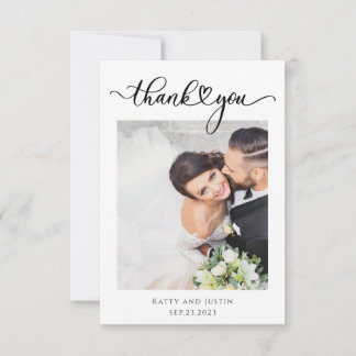 Anpassbare Minimalistische Script Heart Wedding Fo Dankeskarte