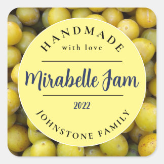 Anpassbare Mirabelle-Jam-Aufkleber Quadratischer Aufkleber