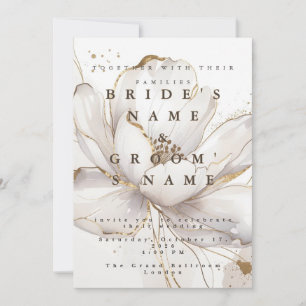 Anpassbare moderne weiße Magnolie Goldene Hochzeit Einladung
