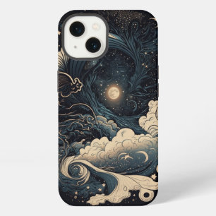 Anpassbare mondbeschienene Meereswellen Fantasie iPhone Hülle