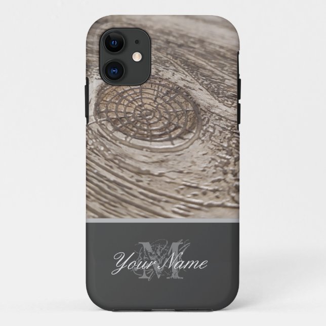 Anpassbare Monogram mit Holzgrunge! Case-Mate iPhone Hülle (Rückseite)
