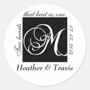 Anpassbare Monogramm M-Hochzeitsticker Schwarz Runder Aufkleber